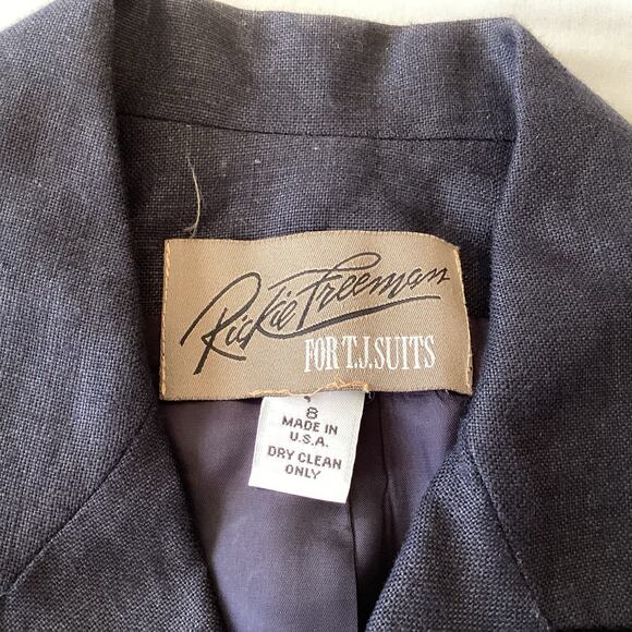 Rickie Freeman Blue Linen and Red Leather Colorblock Blazer - Picture 8 of 8